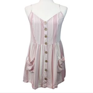 Ocean Drive Button Down Spaghetti Strap Pink and White Striped Mini Dress Size M